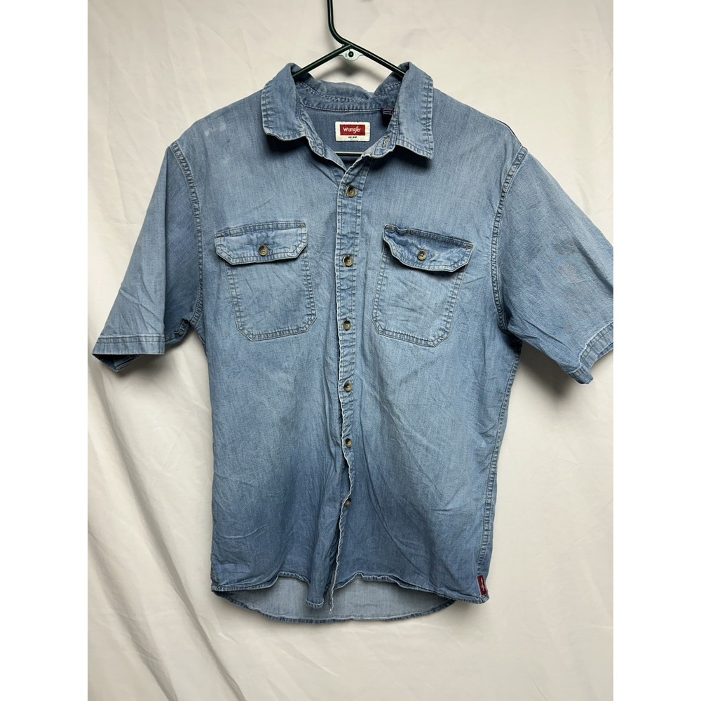 Wrangler Short Sleeve Blue Denim Button Down Shirt, Cowboy, Western, Men's Larg